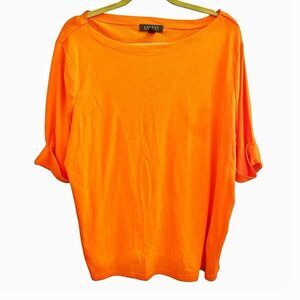 Lauren Ralph Lauren Plus Size Orange 3/4 Sleeve Cotton Top Size 3X EUC
